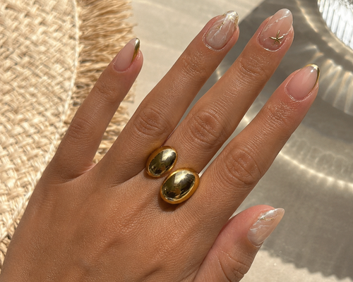 Bague OVALIA double ovale dorée acier inoxydable - Lumea Bijoux